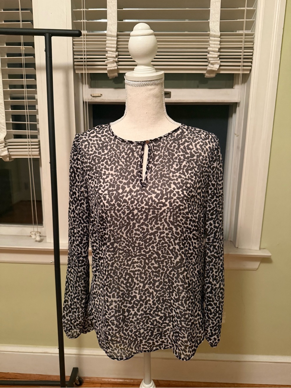 Banana Republic Black and White Animal Print Keyhole Blouse